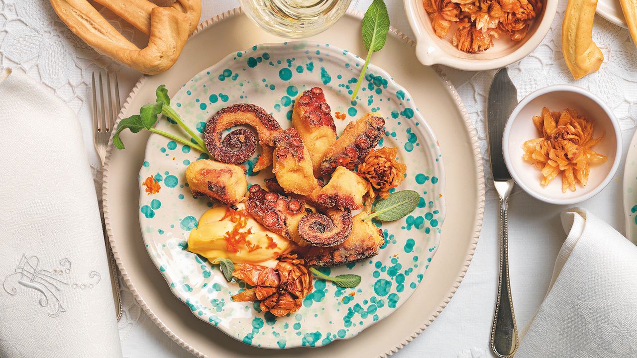 Receita Polpo e lâmpadas fritas
