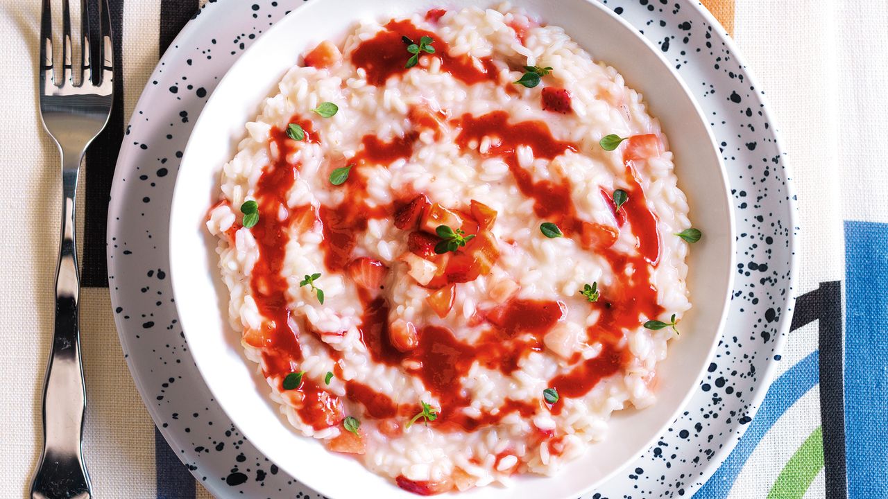 Risoto de receita com morangos